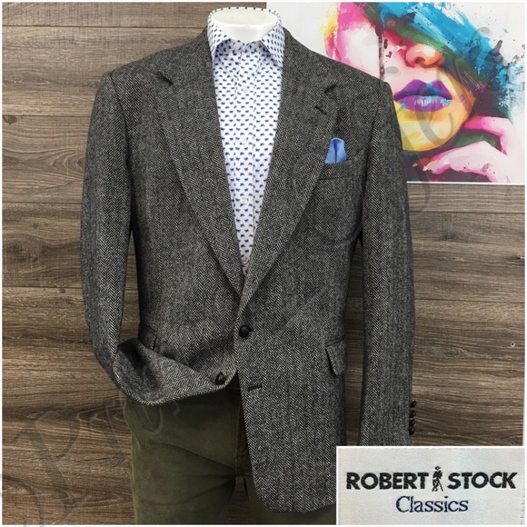Vintage Mens Tweed Blazer Sport Coat Two Button Casual Jacket Size 46L Wool Suit